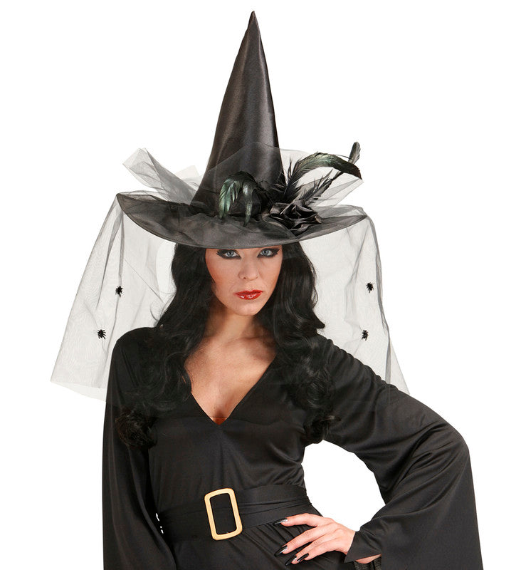 Witch Hats With Tulle, Flower & Feathers