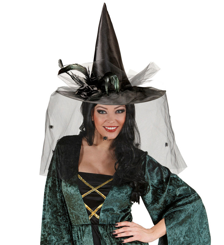 Witch Hats With Tulle, Flower & Feathers