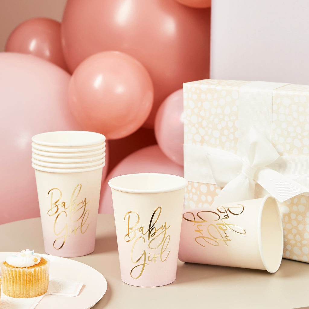 Pink 'Baby Girl' Paper Cups 8/Pack