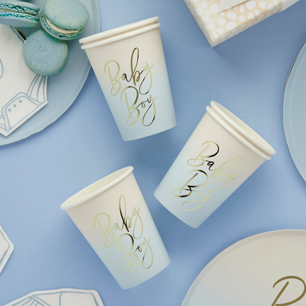 Blue 'Baby Boy' Paper Cups 8/Pack