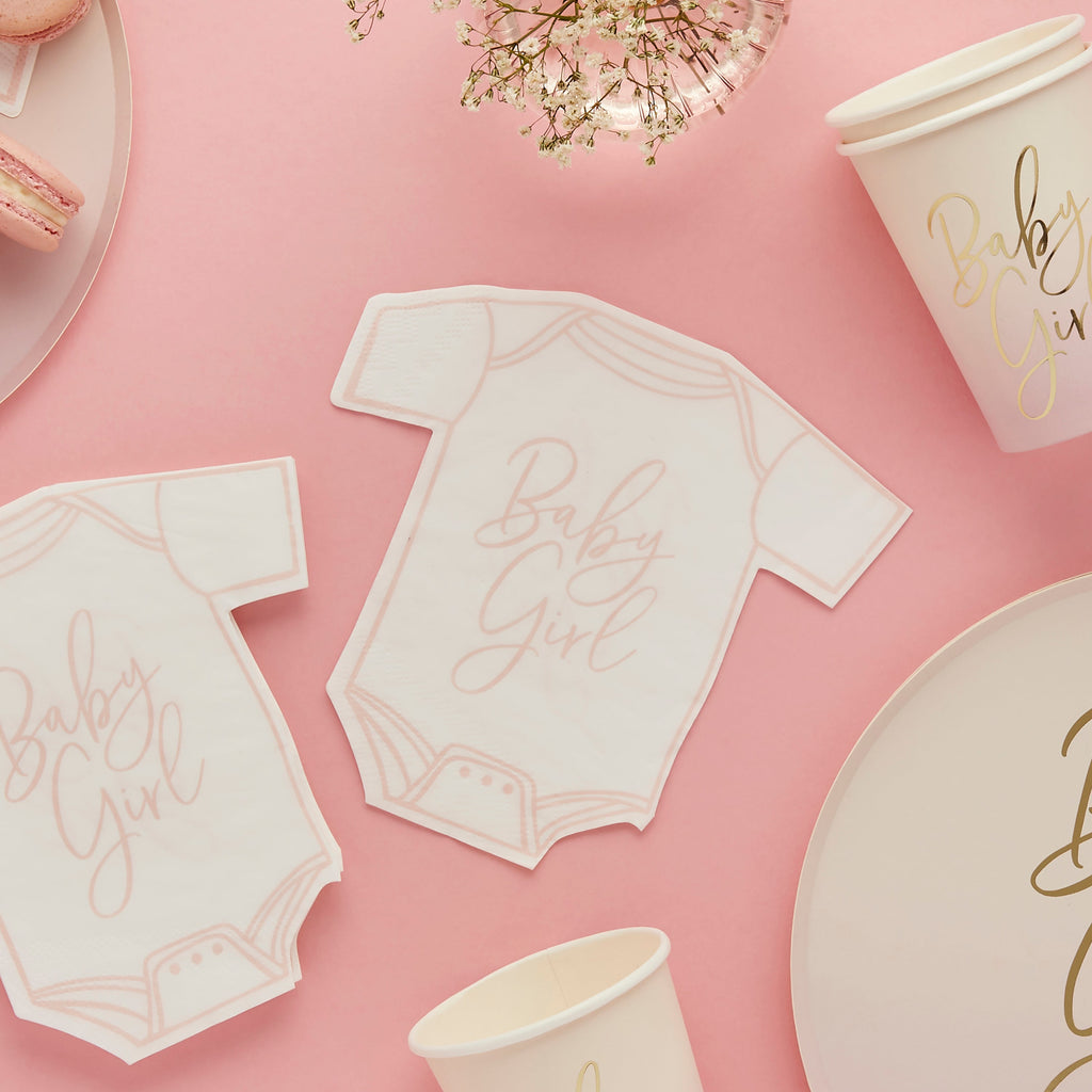 Pink 'Baby Girl' Babygrow Paper Napkins 16/Pack