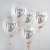 Rose Gold 'Happy 18th' Confetti Filled 12" Latex Balloons 5Ct