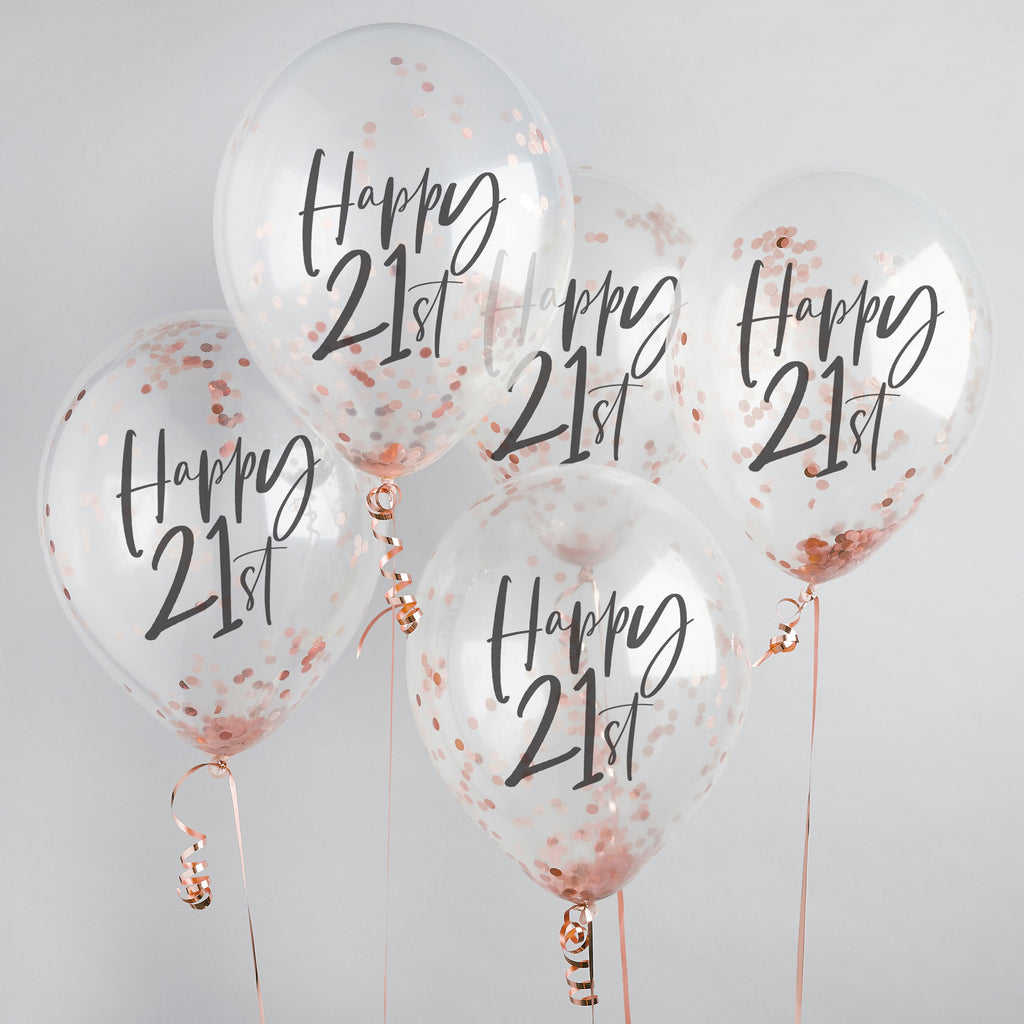 Rose Gold 'Happy 21st' Confetti Filled 12" Latex Balloons 5Ct