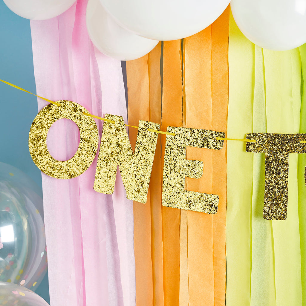 Gold 'One Today' Glitter Banner 2m