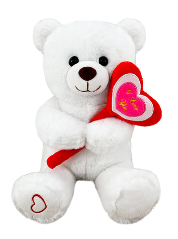 Bear with Heart Stick White 23cm