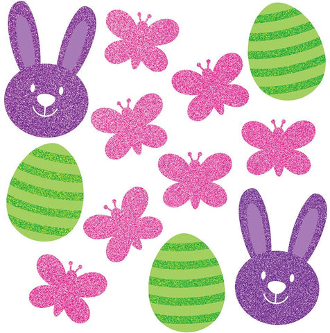Easter & Spring Colorful Bunnies Asstd Glitter Cutouts 12pcs