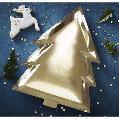  Foil Paper Plates Christmas Tree Shape 6ct
