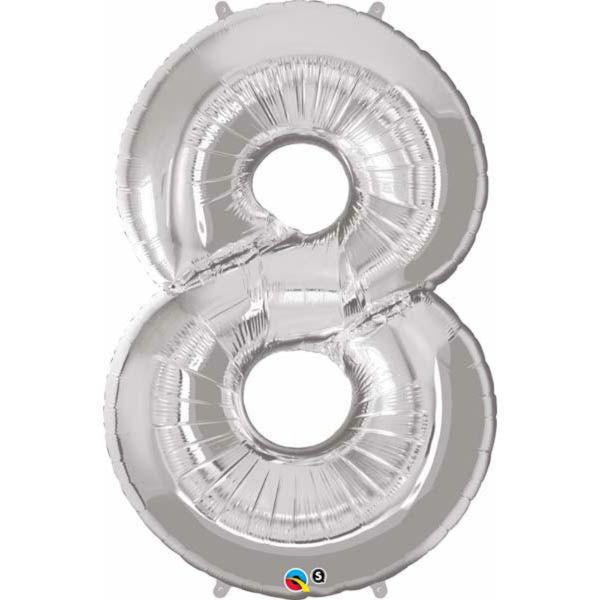 Number Eight Silver 42 inch  Number Foil Balloons