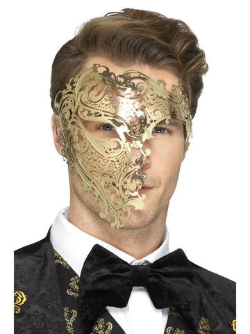 Deluxe Metal Filigree Phantom Mask Gold