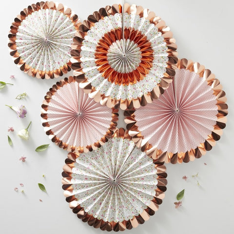 Rose Gold Foiled Ditsy Floral Fan Decorations