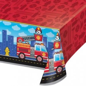 Flaming Fire Truck Plastic Table Cover