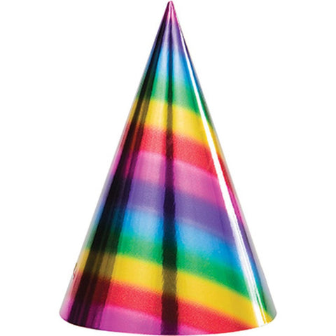 Rainbow Foil Rainbow Party Hat 6inx4. 25in 8pcs