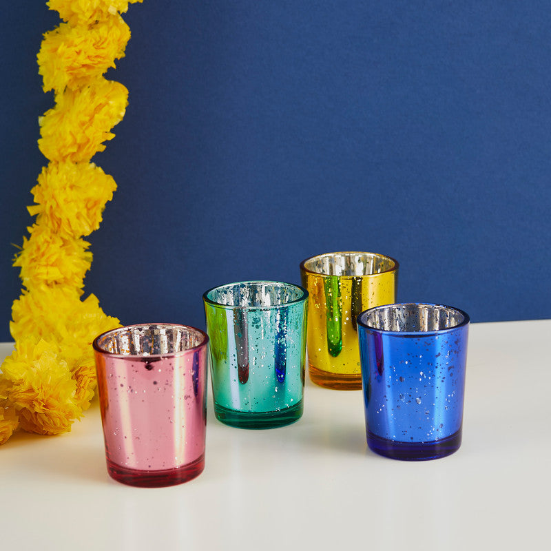 Bright Coloured Glass Candle Holders 4/Pack - Diwali