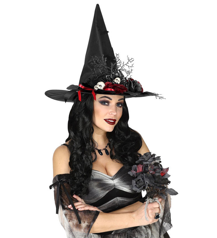 Witch Hat With Bats, Roses & Living Dead Doll Heads