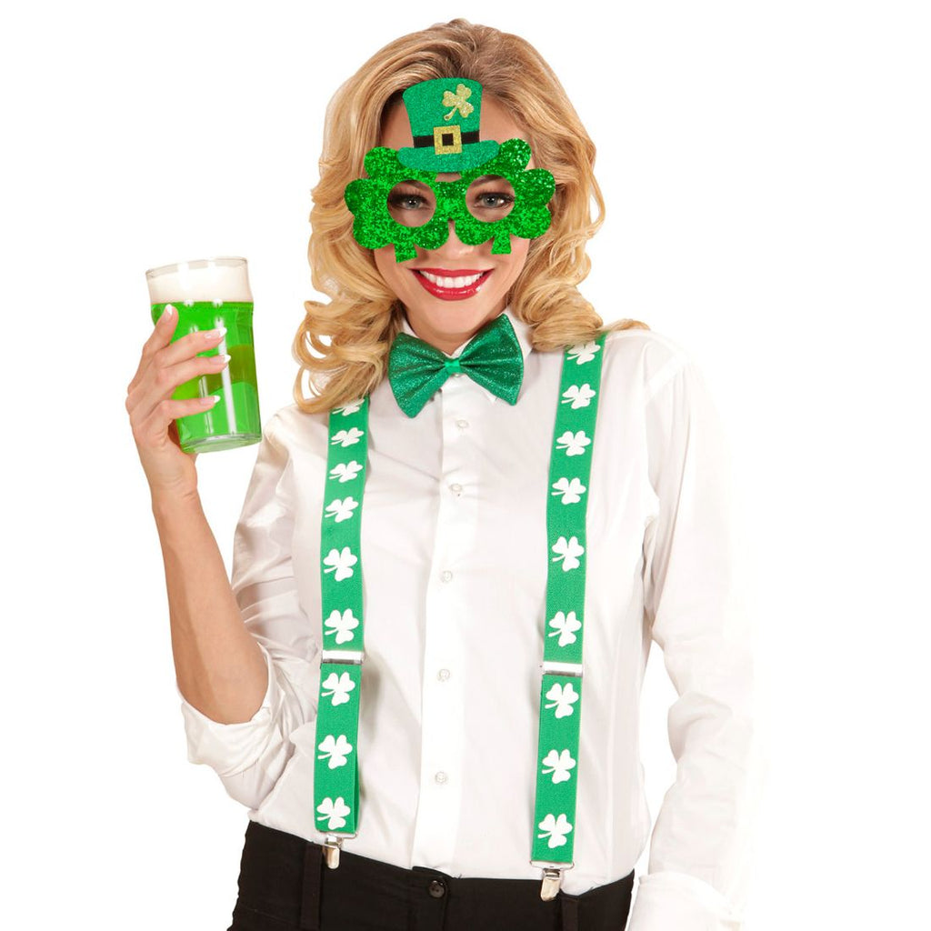 St. Patrick'S Day Glitter Shamrock Glasses With Mini Top Hat