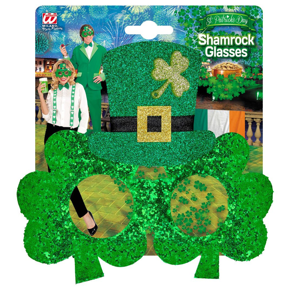 St. Patrick'S Day Glitter Shamrock Glasses With Mini Top Hat