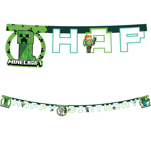 Minecraft FSC “Happy Birthday” Die-Cut Paper Banner 1Ct