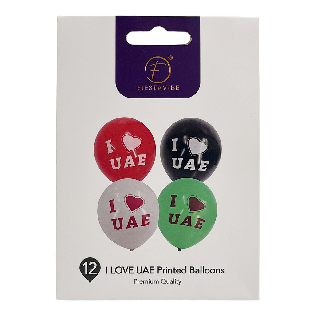 I LOVE UAE Printed Balloons 12'' 12Pcs/Pk