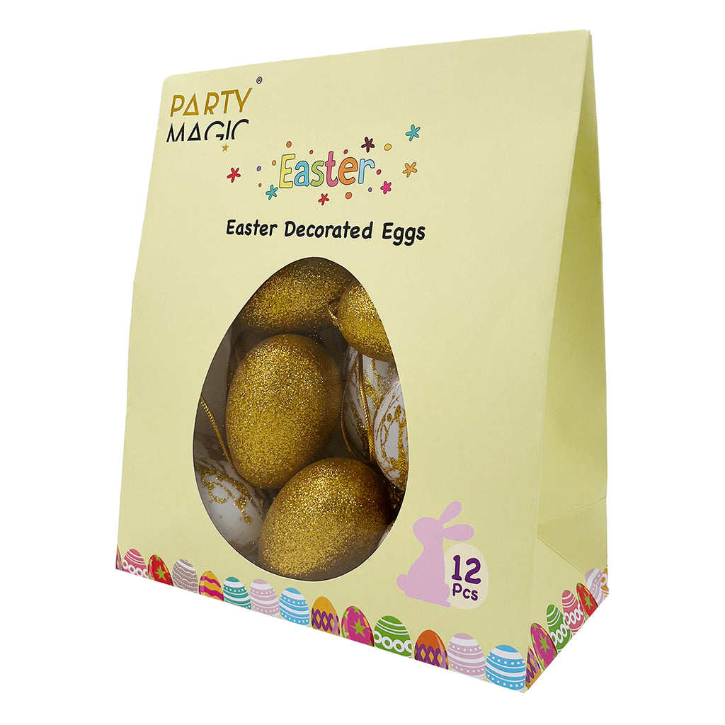 Easter Decorated Eggs Assorted Gold 6cm 12Pcs/Pk