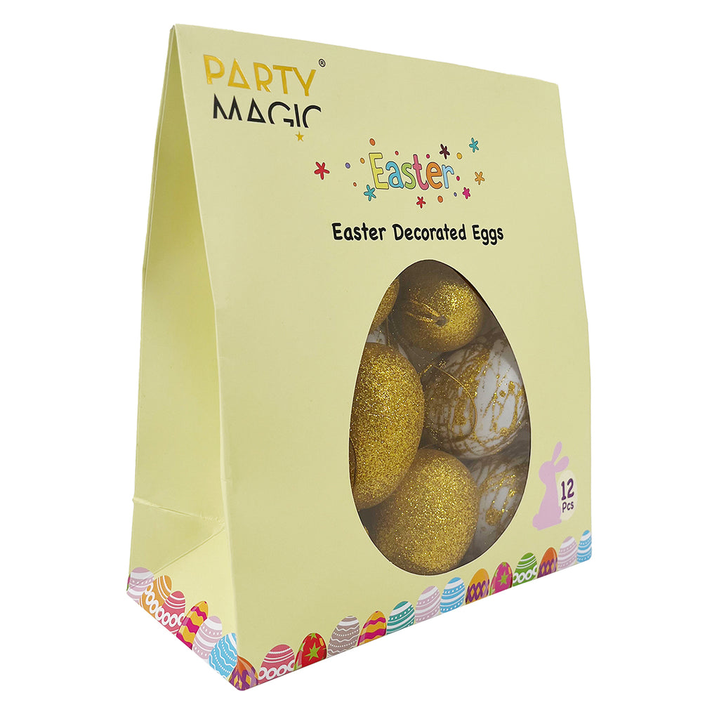 Easter Decorated Eggs Assorted Gold 6cm 12Pcs/Pk