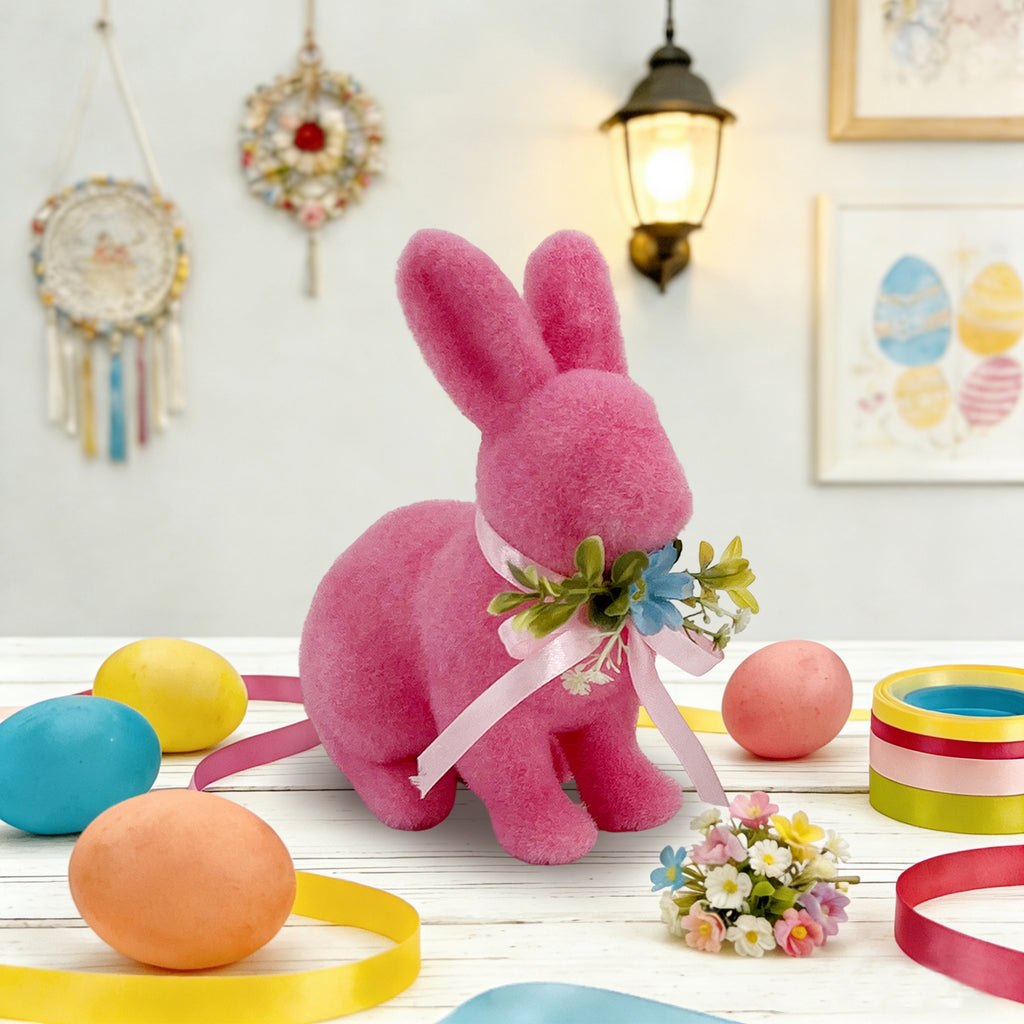 Pink Bunny Decoration 15x9x19.5cm – Standing Easter Figurine for Spring Home & Tabletop