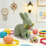 Green Bunny Decoration 15x9x19.5cm – Woodland Easter Figurine for Rustic Spring Decor