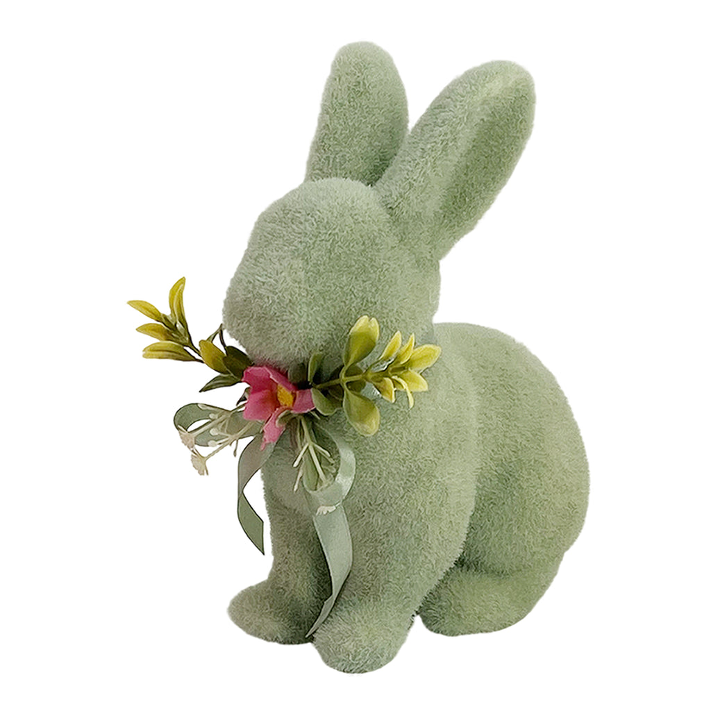 Green Bunny Decoration 15x9x19.5cm – Woodland Easter Figurine for Rustic Spring Decor