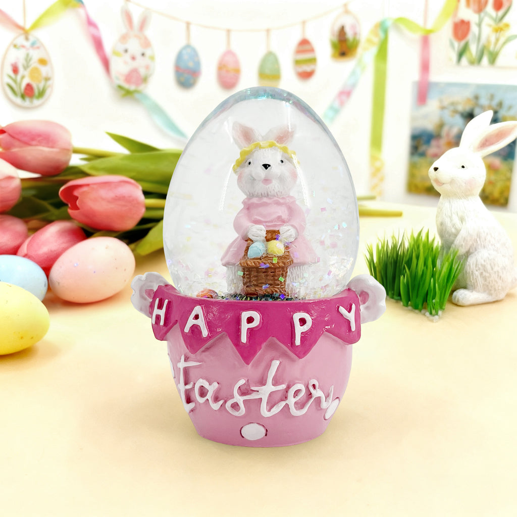 Pink Bunny Water Globe 4.5x4.5x6.5cm – Musical Snow Globe with Glitter for Easter Keepsake