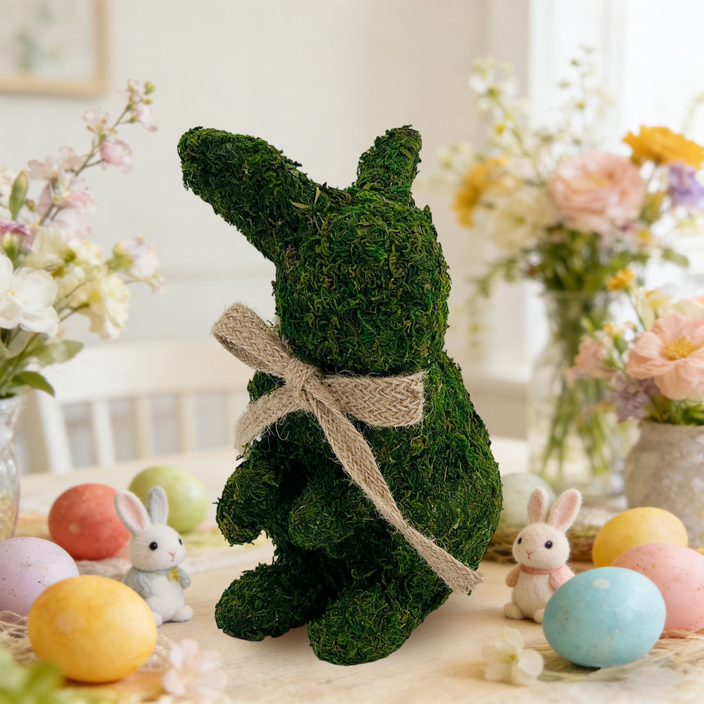 Moss Bunny Decoration 15x11x21cm – Natural Woodland Easter Figurine for Rustic Spring Decor