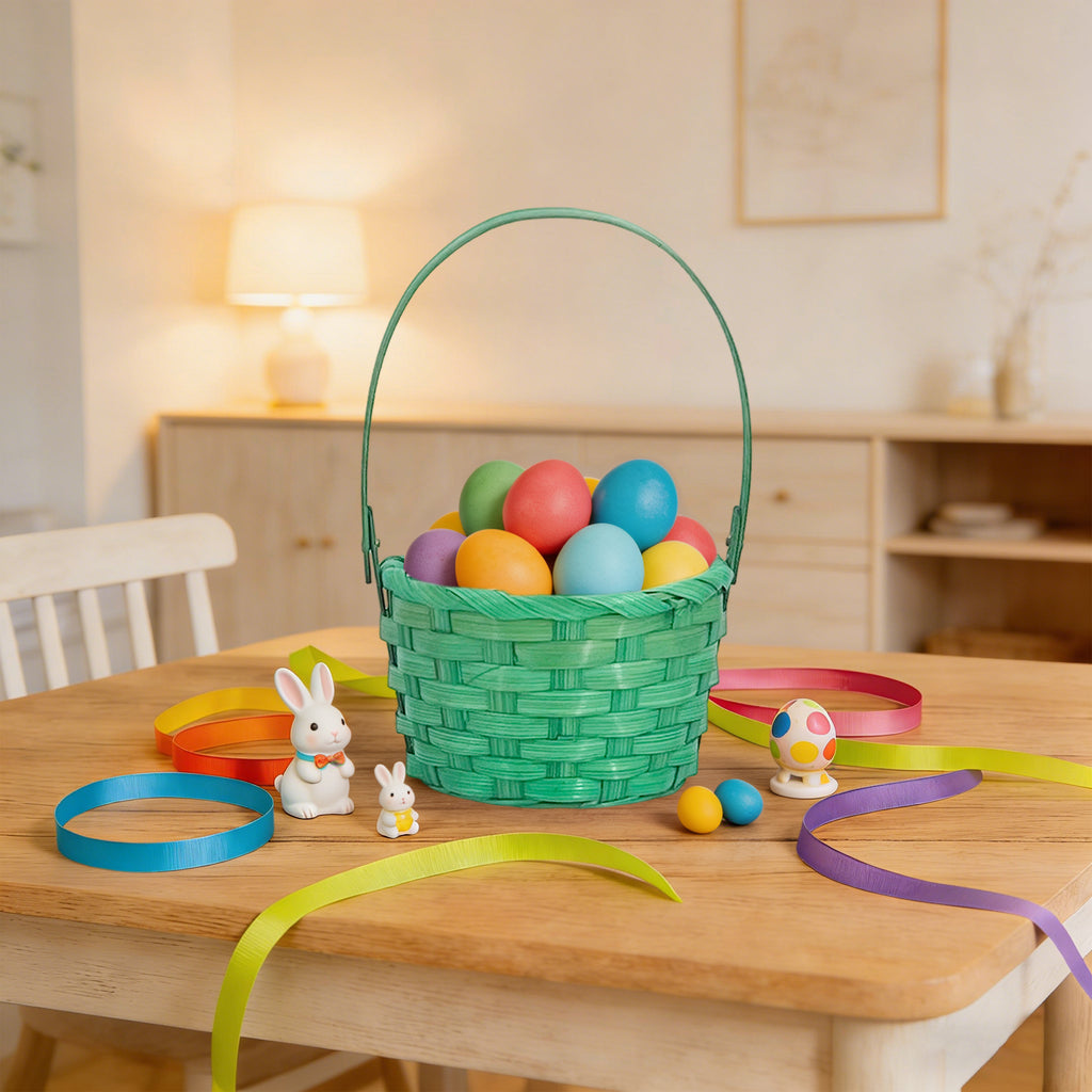 Green Easter Basket 15x15x22cm – Medium Woven Basket for Rustic & Natural Easter Styling
