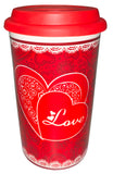 Valentine Mug with Lid 12.5cm – Romantic Heart-Themed Travel Tumbler for Hot & Cold Drinks