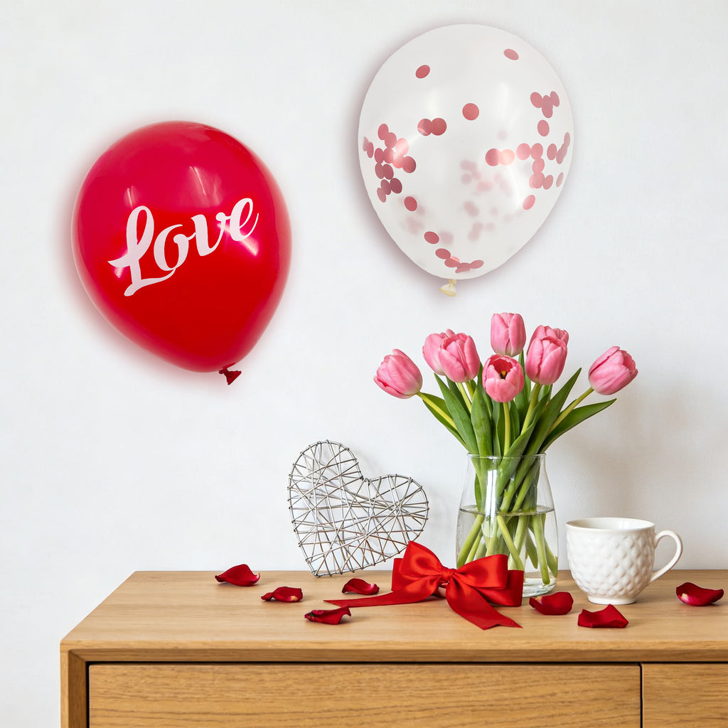 12-Pack 12" LOVE Confetti Balloons – Clear Balloons with Glitter Hearts & 'LOVE' for Festive Romantic Decor