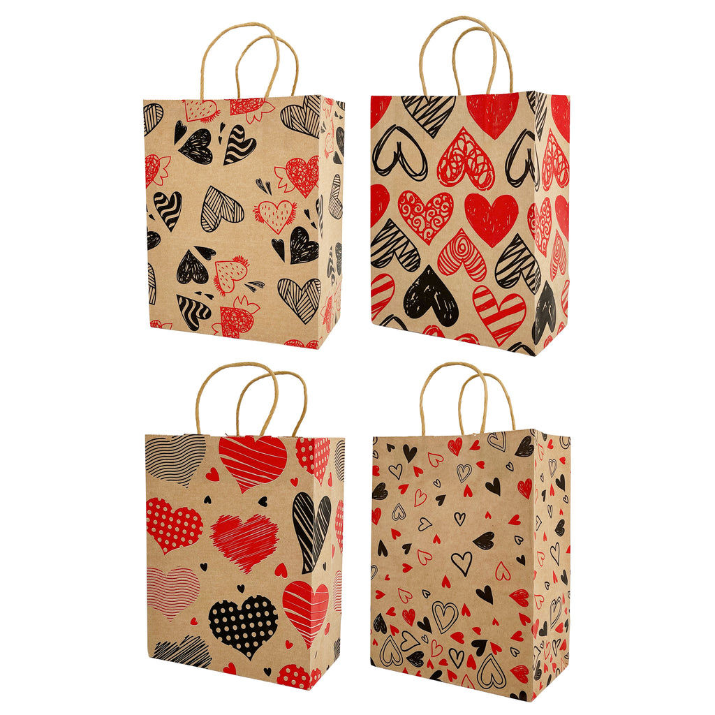 6-Pack Medium Valentine Kraft Gift Bags – 21x11x27cm Assorted Romantic Paper Bags for Gifts & Treats