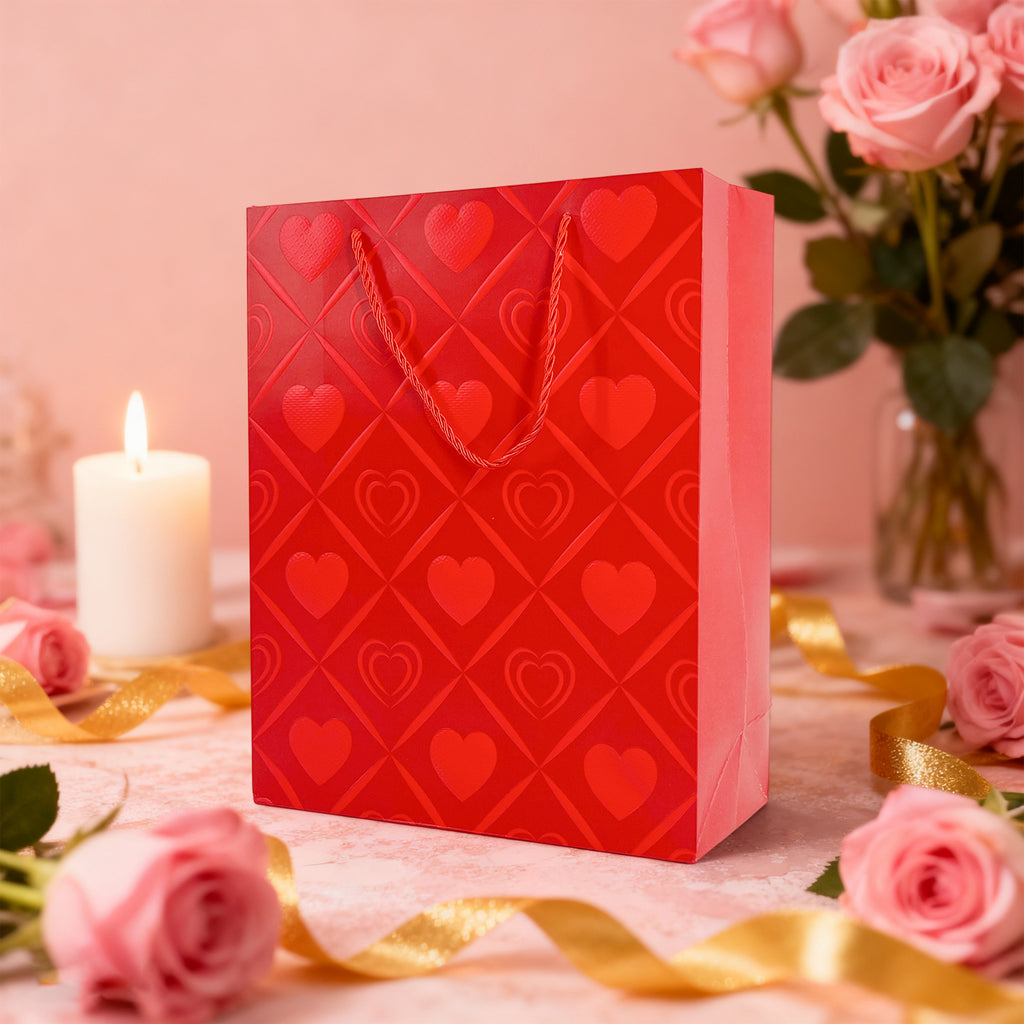 4-Pack Medium Valentine Gift Bags – 26x10x32cm Assorted Romantic Paper Bags for Presents & Surprises