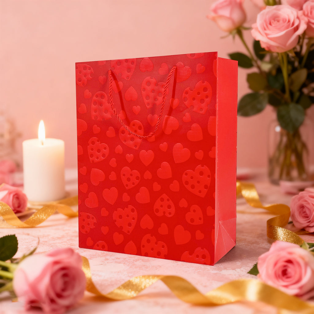 4-Pack Medium Valentine Gift Bags – 26x10x32cm Assorted Romantic Paper Bags for Presents & Surprises