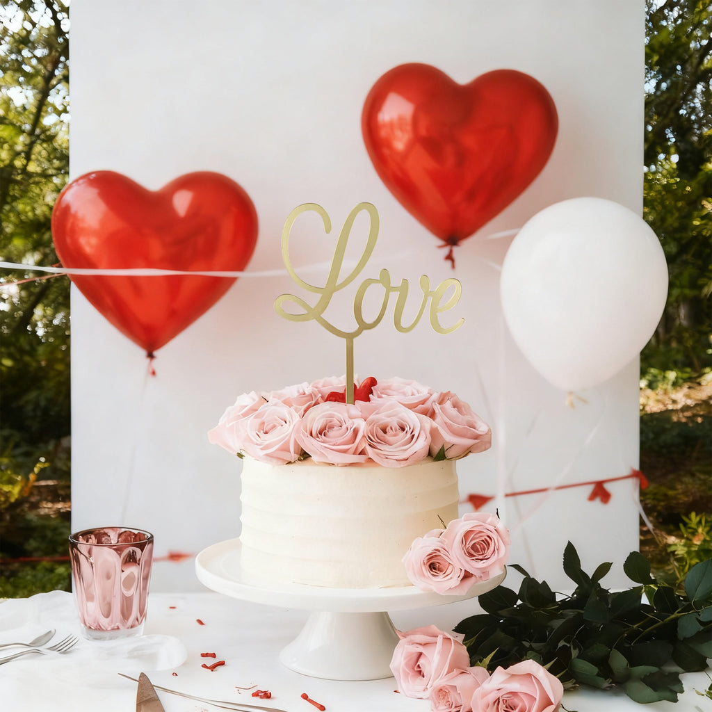 Love Cake Topper 10x12.5cm – Romantic 'Love' Dessert Decoration for Valentine’s, Weddings & Anniversaries