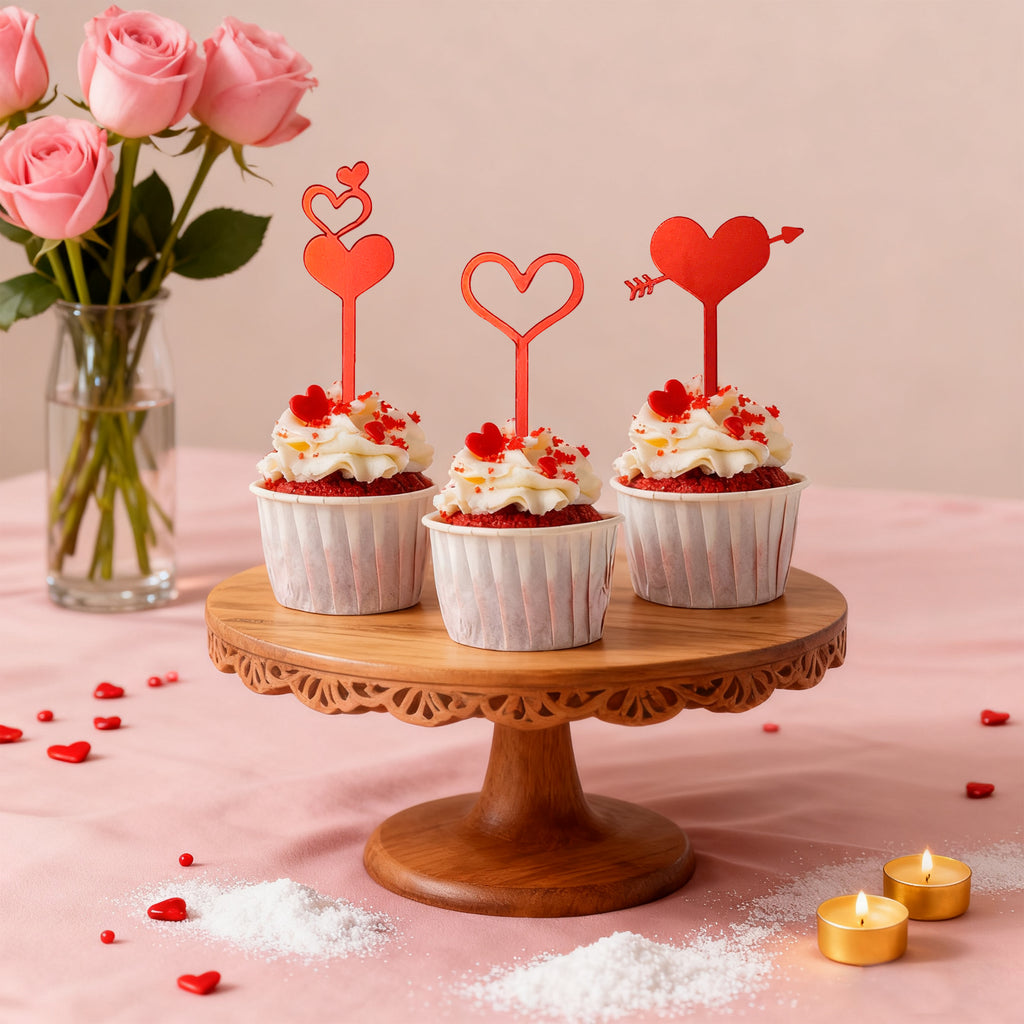 12-Pack Heart Shape Cupcake Toppers – Romantic Red & Pink Picks for Valentine’s, Weddings & Parties