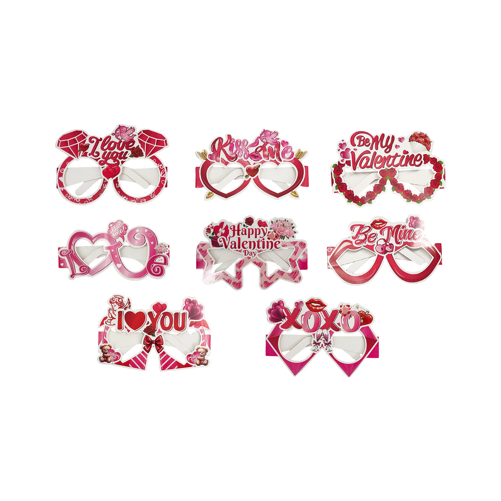 8-Pack Assorted Valentine Paper Glasses – Fun Heart & Love-Themed Party Eyewear for Kids & Adults