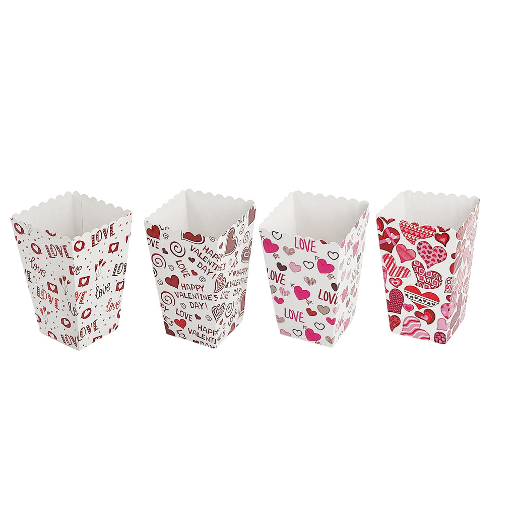 4-Pack Assorted Valentine Popcorn Boxes – Heart-Themed Treat Containers for Parties & Movie Nights