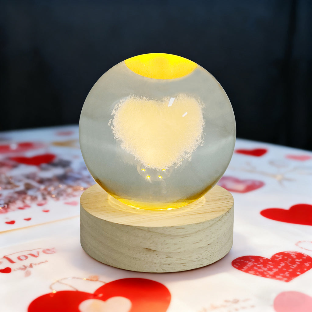 Love Crystal Ball with LED Light 7x7x10cm – Illuminated Romantic Decor for Valentine’s, Weddings & Nightstands