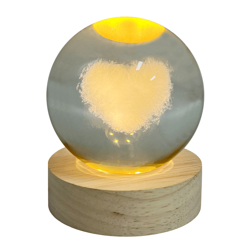 Love Crystal Ball with LED Light 7x7x10cm – Illuminated Romantic Decor for Valentine’s, Weddings & Nightstands