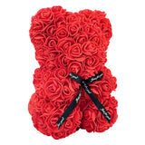 25cm Valentine Bear with Red Rose – Romantic Teddy Holding Realistic Fabric Rose for Special Occasions