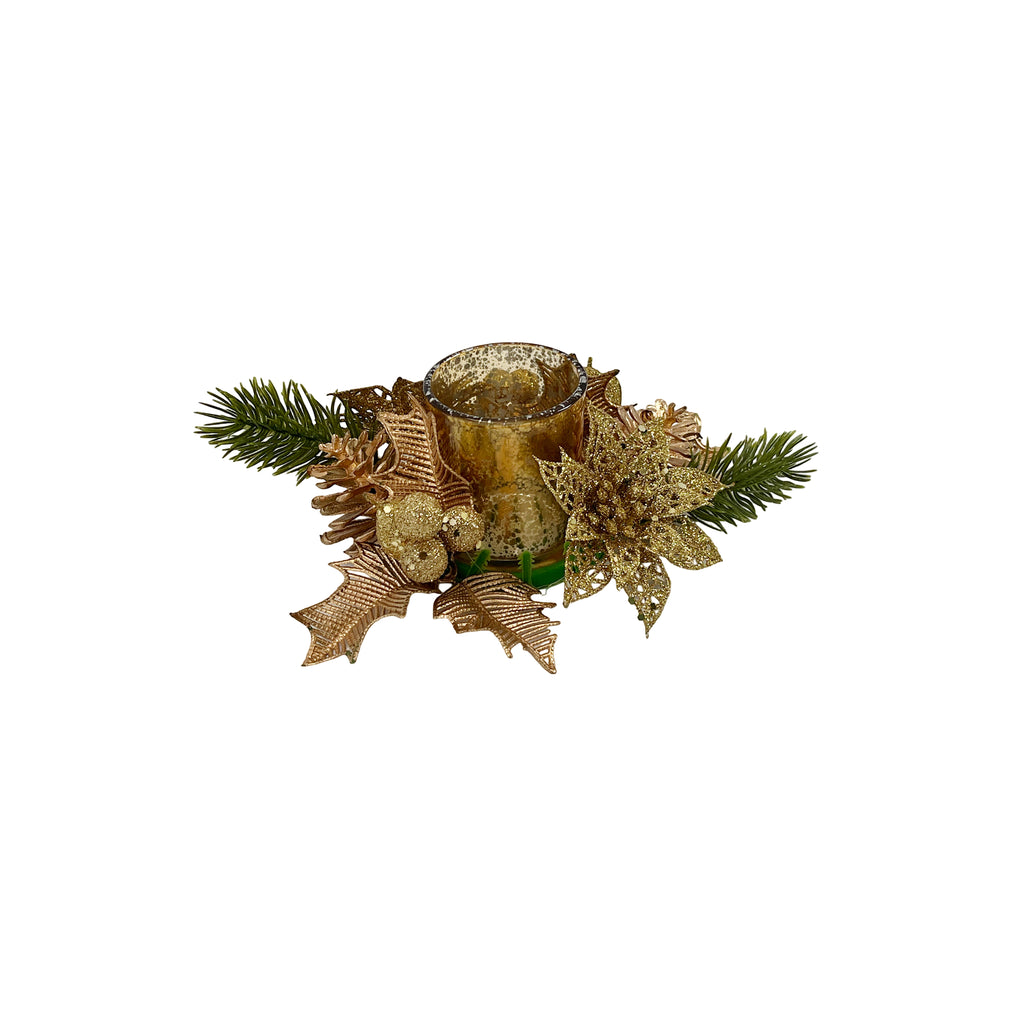 Decorated Glass Candle Holder Gold 15cm