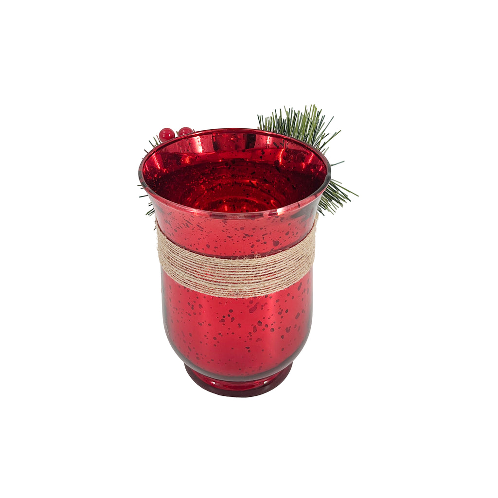 15cm Decorated Red Glass Votive Candle Holder - Holiday & Home Décor