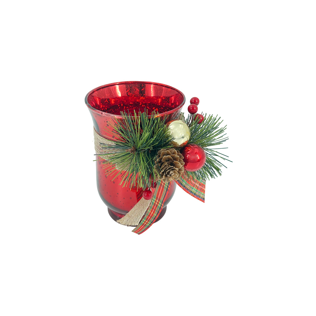 15cm Decorated Red Glass Votive Candle Holder - Holiday & Home Décor