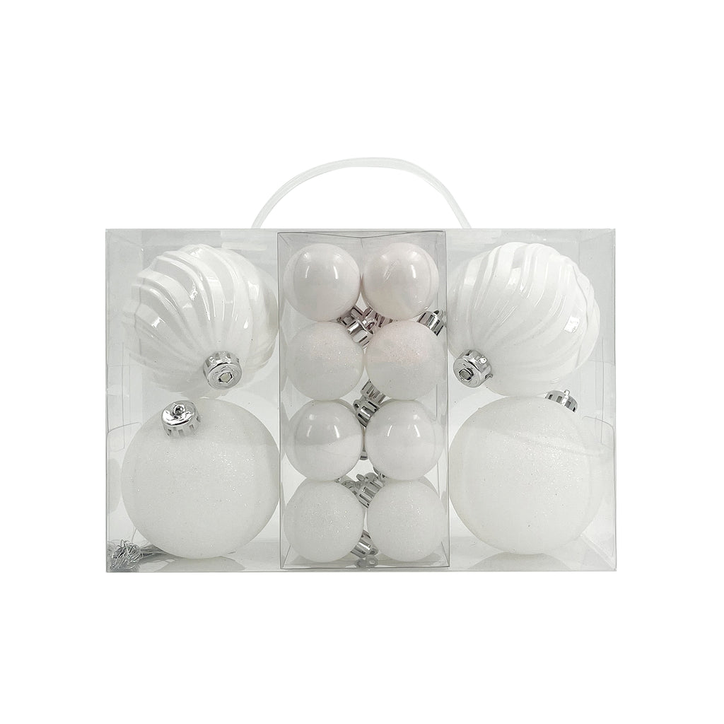 Designer Baubles Gift Set White 4 & 8cm Mixed 20Pcs/Box