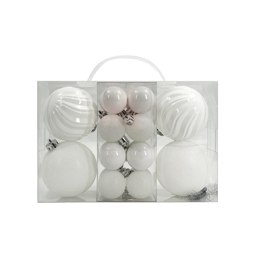 Designer Baubles Gift Set White 4 & 8cm Mixed 20Pcs/Box