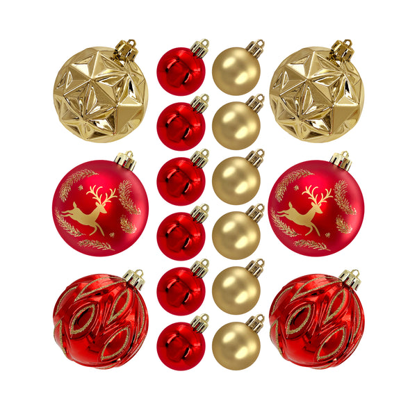 Premium Red and Gold Christmas Tree Ornaments - 30 Pcs Mixed 4cm & 8cm Bauble Set
