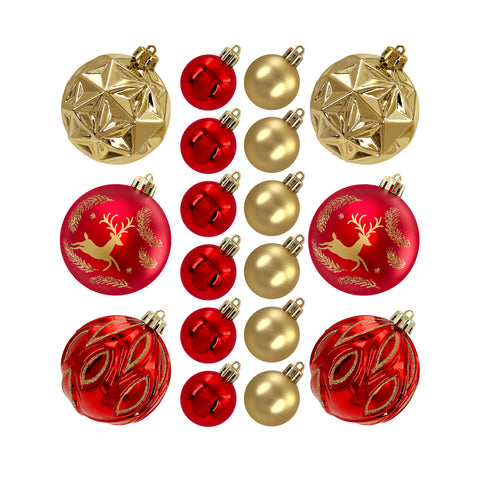 Premium Red and Gold Christmas Tree Ornaments - 30 Pcs Mixed 4cm & 8cm Bauble Set