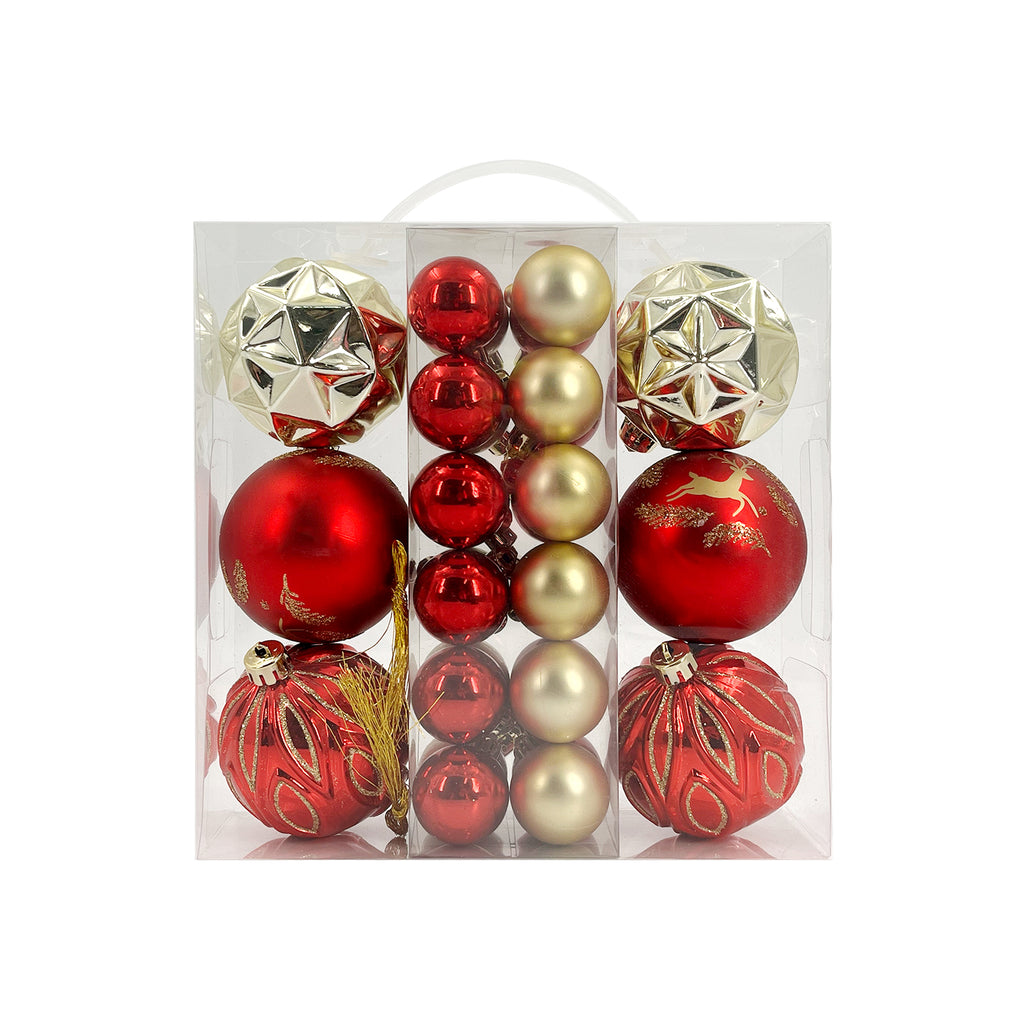 Premium Red and Gold Christmas Tree Ornaments - 30 Pcs Mixed 4cm & 8cm Bauble Set